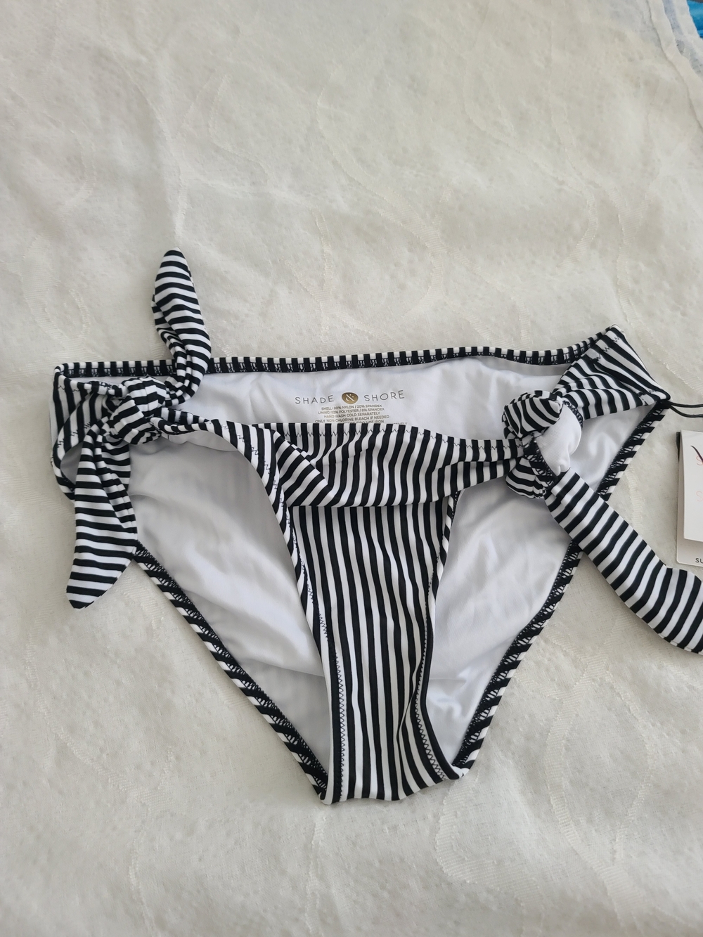 Shade & Shore Black and White Striped Tie-Side Bikini Bottom